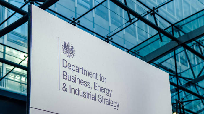 Signage displaying name of Department of Business, Energy and Industrial Strategy